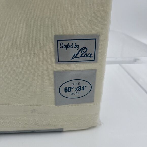 NOS Satin Stripe Fabric Cream Tablecloth NIP 100% Textured Polyster 60 x 84 Oval - Picture 5 of 12